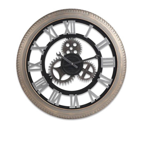 Industrial-seinäkello pyörä- ja hammasratasaiheella