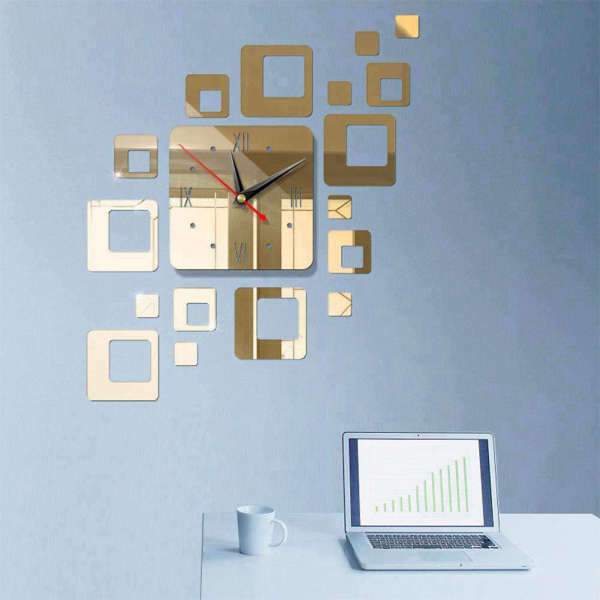 Neliönmuotoinen design seinätarra kello