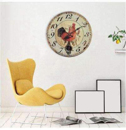 Suuri seinäkello keittiöön kukon kuvalla