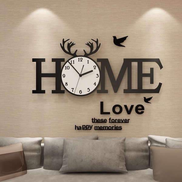 Iso DIY-seinätarra kello HOME-tekstillä