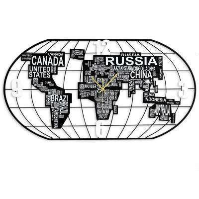 Maailmankartta seinäkello metallisella ristikolla