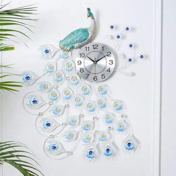 Sininen koristeellinen riikinkukko seinäkello