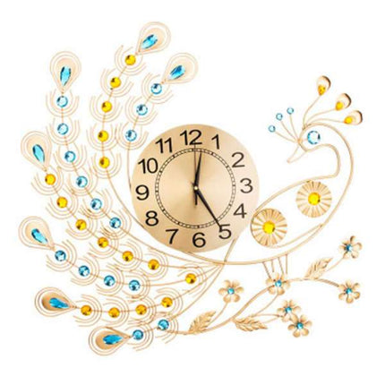 Metallinen design-seinäkello riikinkukko-aiheella