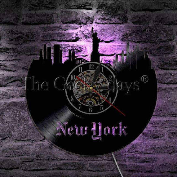 New York vinyylilevy seinäkello sisustukseen