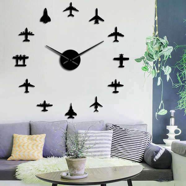 Iso DIY seinätarra kello lentokoneilla