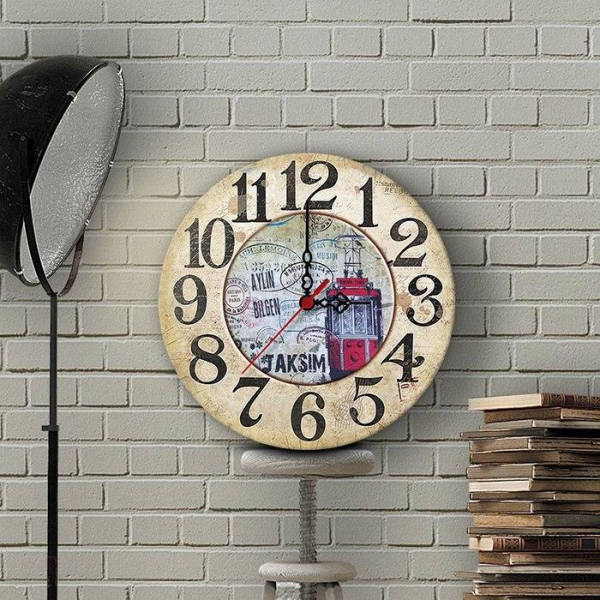 Puinen vintage-seinäkello 30 cm