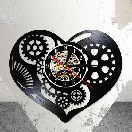 Steampunk sydän seinäkello vinyylilevystä
