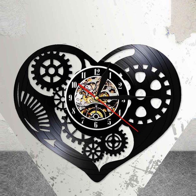 Steampunk sydän seinäkello vinyylilevystä