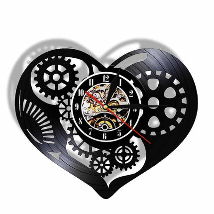 Steampunk sydän seinäkello vinyylilevystä
