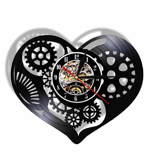 Steampunk sydän seinäkello vinyylilevystä
