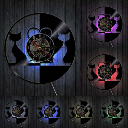 Kissa design-seinäkello vinyylilevystä