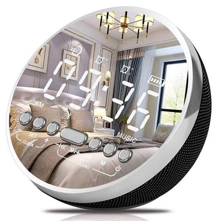 Pyöreä digitaalinen herätyskello peilipinnalla